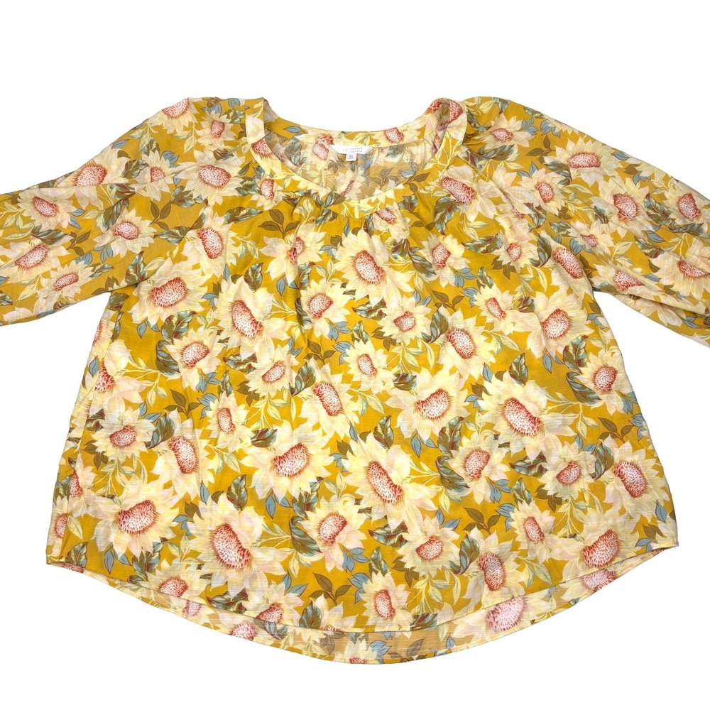 Lauren Conrad Peasant Blouse Womens Sz XL Sunflower Yellow 3/4‎ Balloon Sleeves